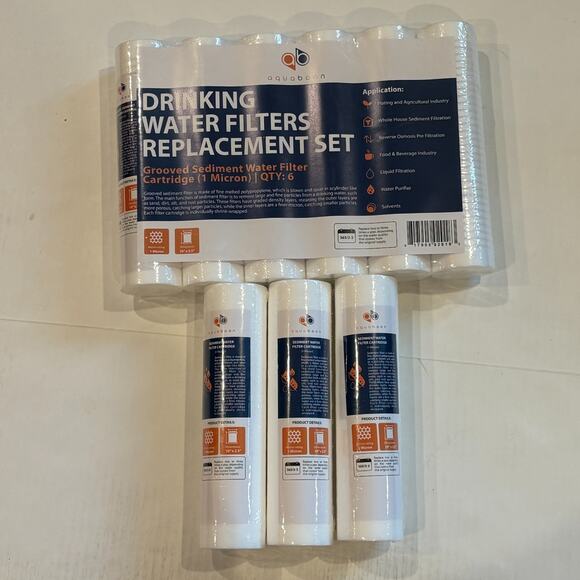 Grooved Sediment Water Filter 1 Micron 10" x 2.5" 6 PACK by Aquaboon + BONUS - Picture 1 of 7